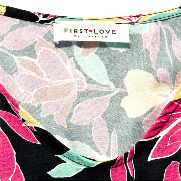 Women Floral V-Neck Top L Boho Vibrant Tropical Flowy Beachy Cruise Resort - Picture 7 of 12